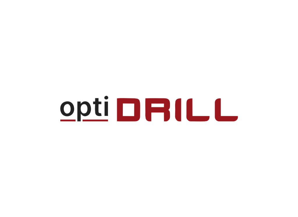 OptiDrill logo with stylized red lettering on white background, used for Exuocova digital drilling solutions and equipment optimization branding