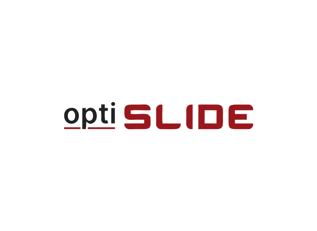 optiSLIDE logo in red and black typography representing the Exuocova digital solution brand